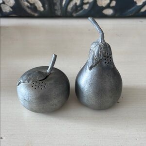 UNIQUE, ANTIQUE PEWTER SALT AND PEPPER SET
